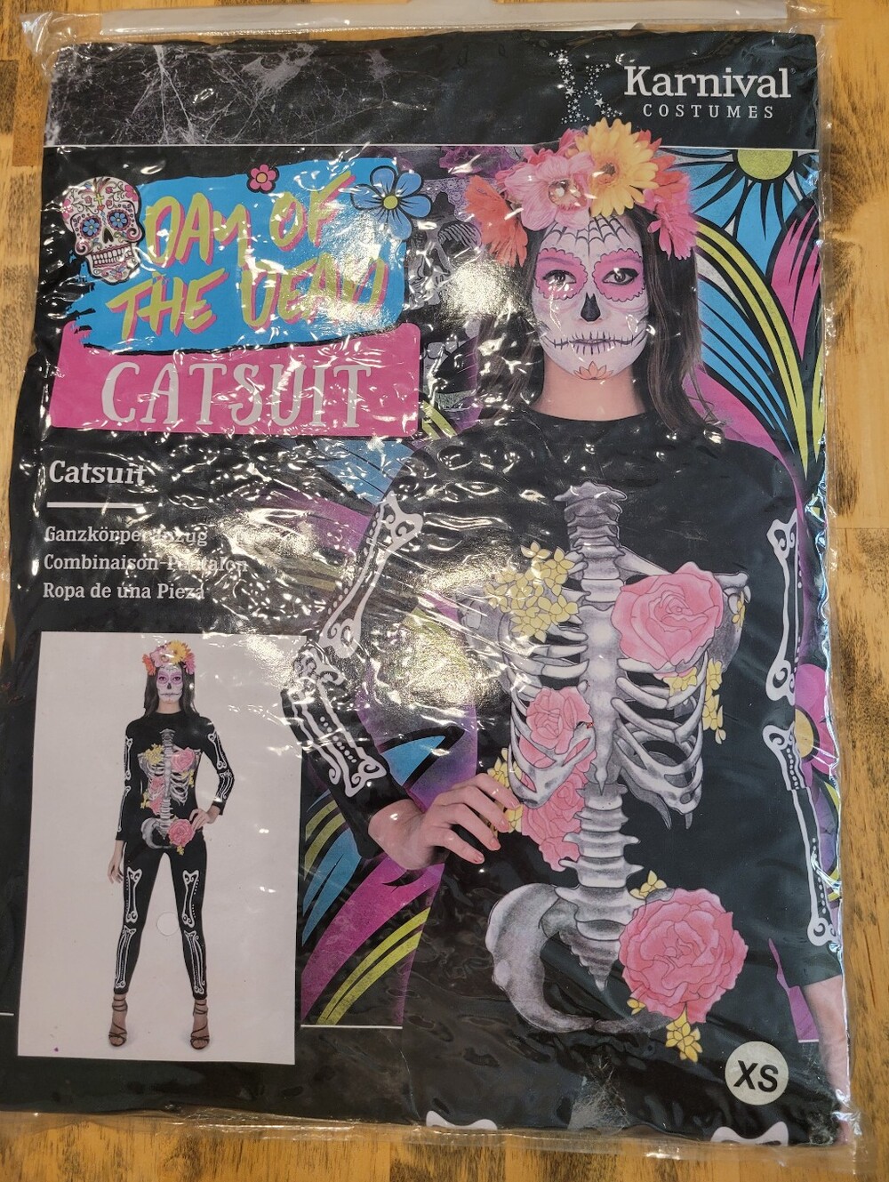 Karnival Day of the Dead Girls' Black Floral Skeleton Catsuit